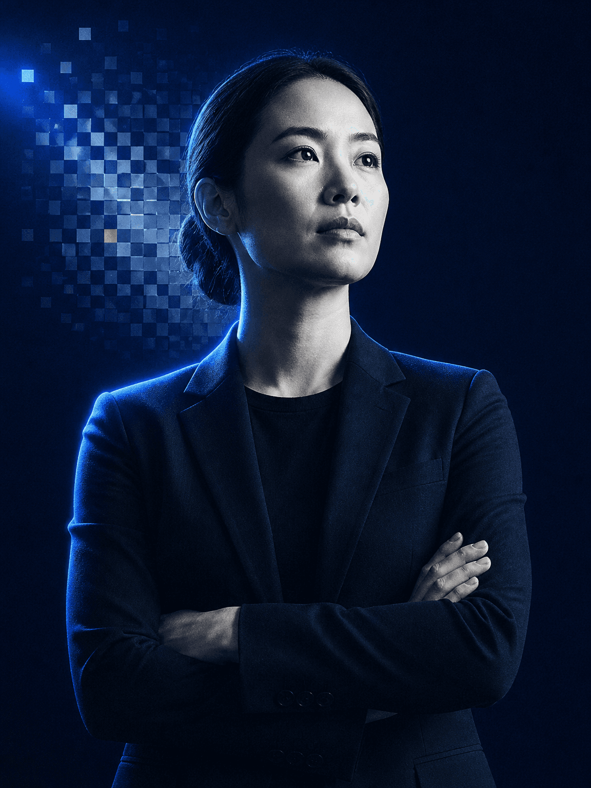 A confident professional engaging with Outrank challenges for skill enhancement, cinematic editorial style