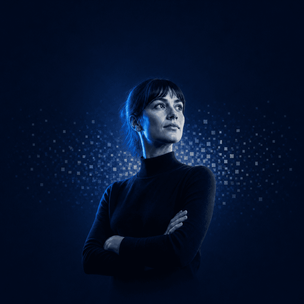 A confident professional witnessing their skills improve on a dynamic leaderboard, cinematic editorial style